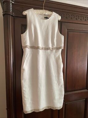 J. Crew white Sheath Dress with Beige Trim